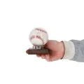 Hand holding out an autographed baseball case