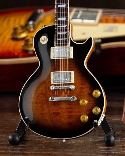 Electric guitar on a stand with a blurred background