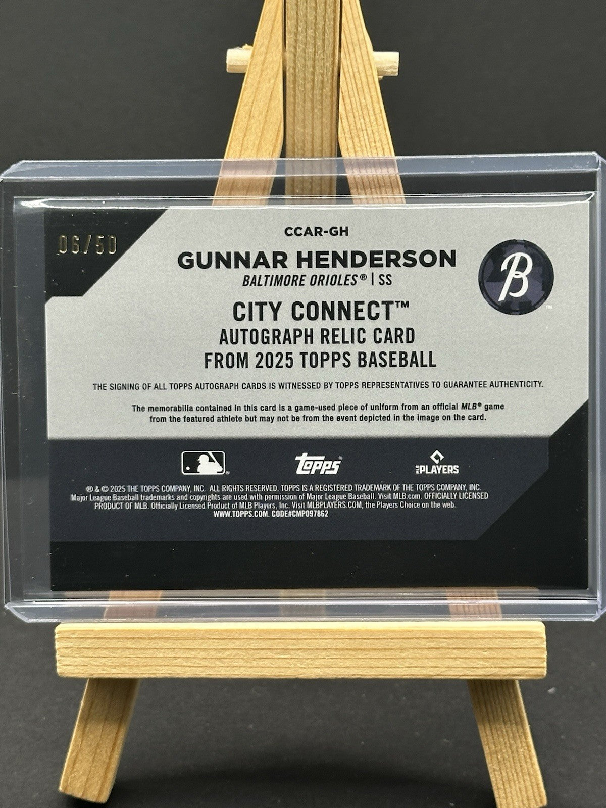 2025 Topps Series 2 #CCAR-GH Gunnar Henderson City Connect Auto Relic 06/50