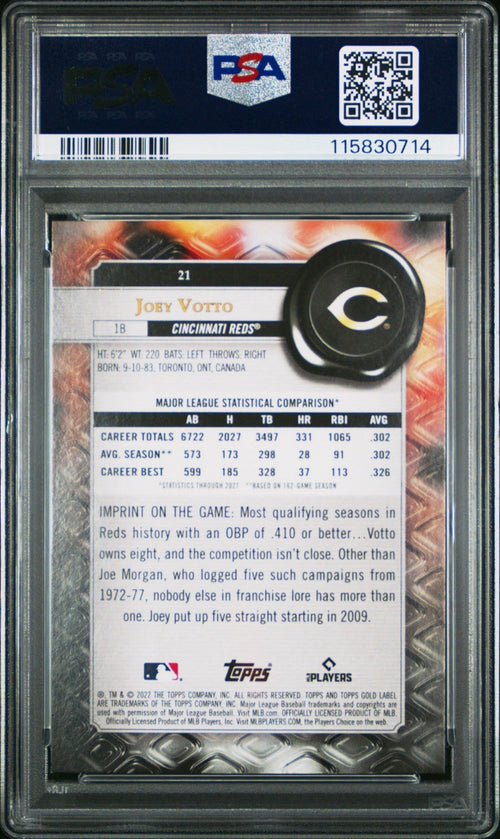 2022 Topps Gold Label Class 2 Blue #21 Joey Votto /99 PSA Mint 9