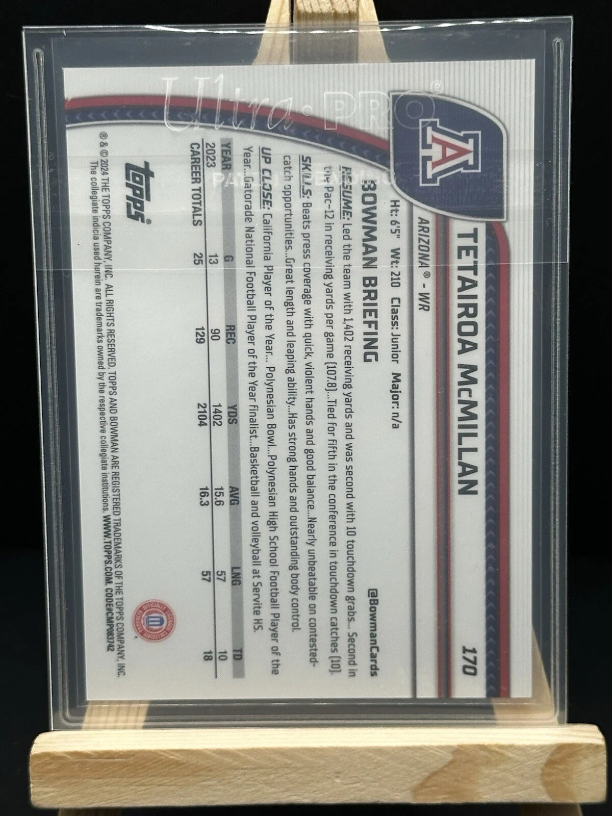 2024 Topps Bowman U Chrome Gold #170 Tetairoa McMillan /50 Arizona Wildcats
