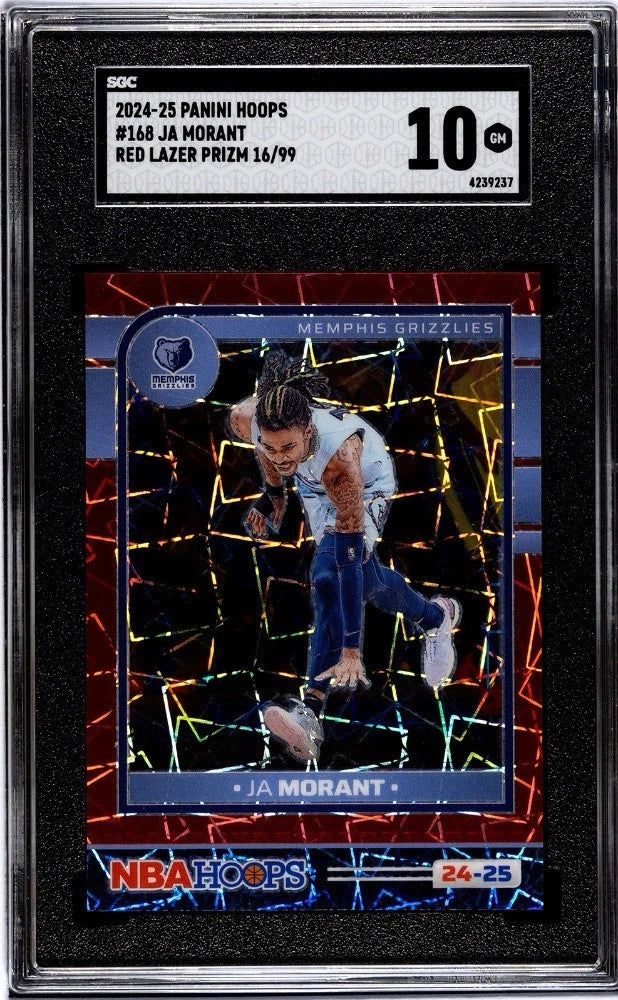 2024-25 Panini NBA Hoops #168 Ja Morant Red Lazer Prizm /99 SGC 10 Gem Mint