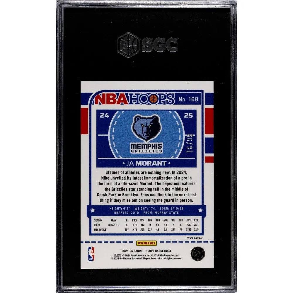 2024-25 Panini NBA Hoops #168 Ja Morant Red Lazer Prizm /99 SGC 10 Gem Mint